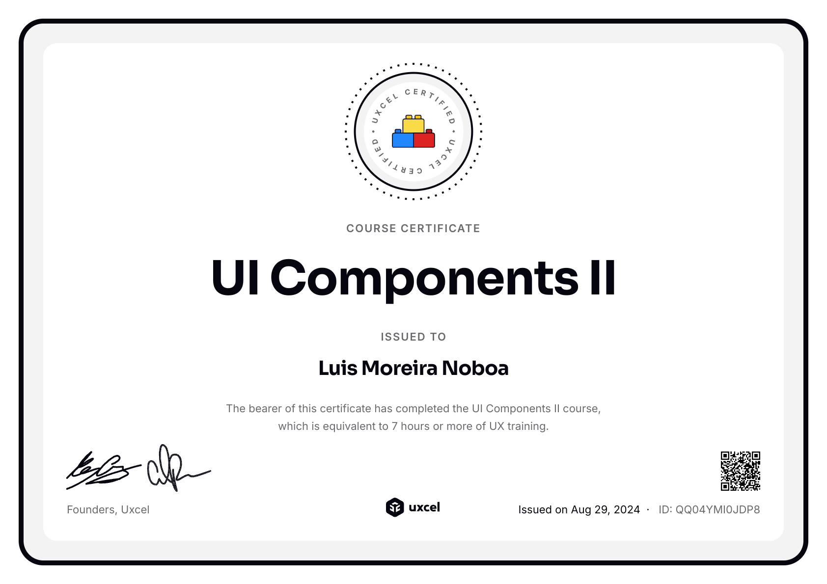 Luis Moreira Noboa's certificate